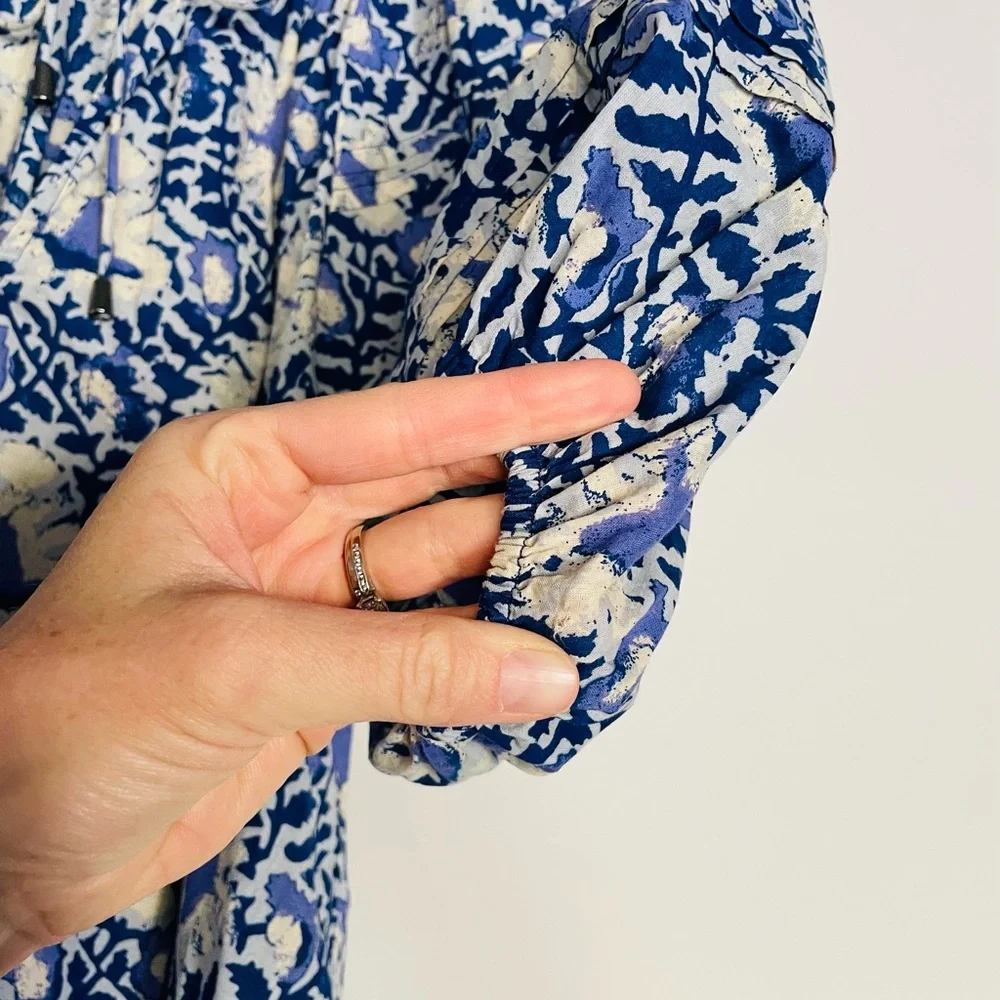 Free People Willow Printed Blouse in Blue Batik Combo - Picture 13 of 15